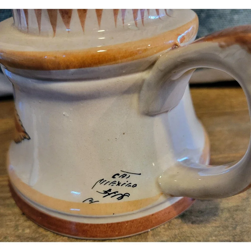 Pottery Candlestick Holder with Pretty Bird - Made in Mexico, Signed - 1980s